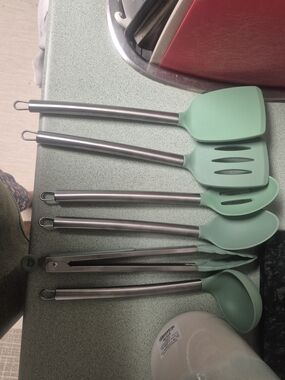 NEW Mint Green Silicone Kitchen Utensil Set - Stainless Steel Handles 6pieces